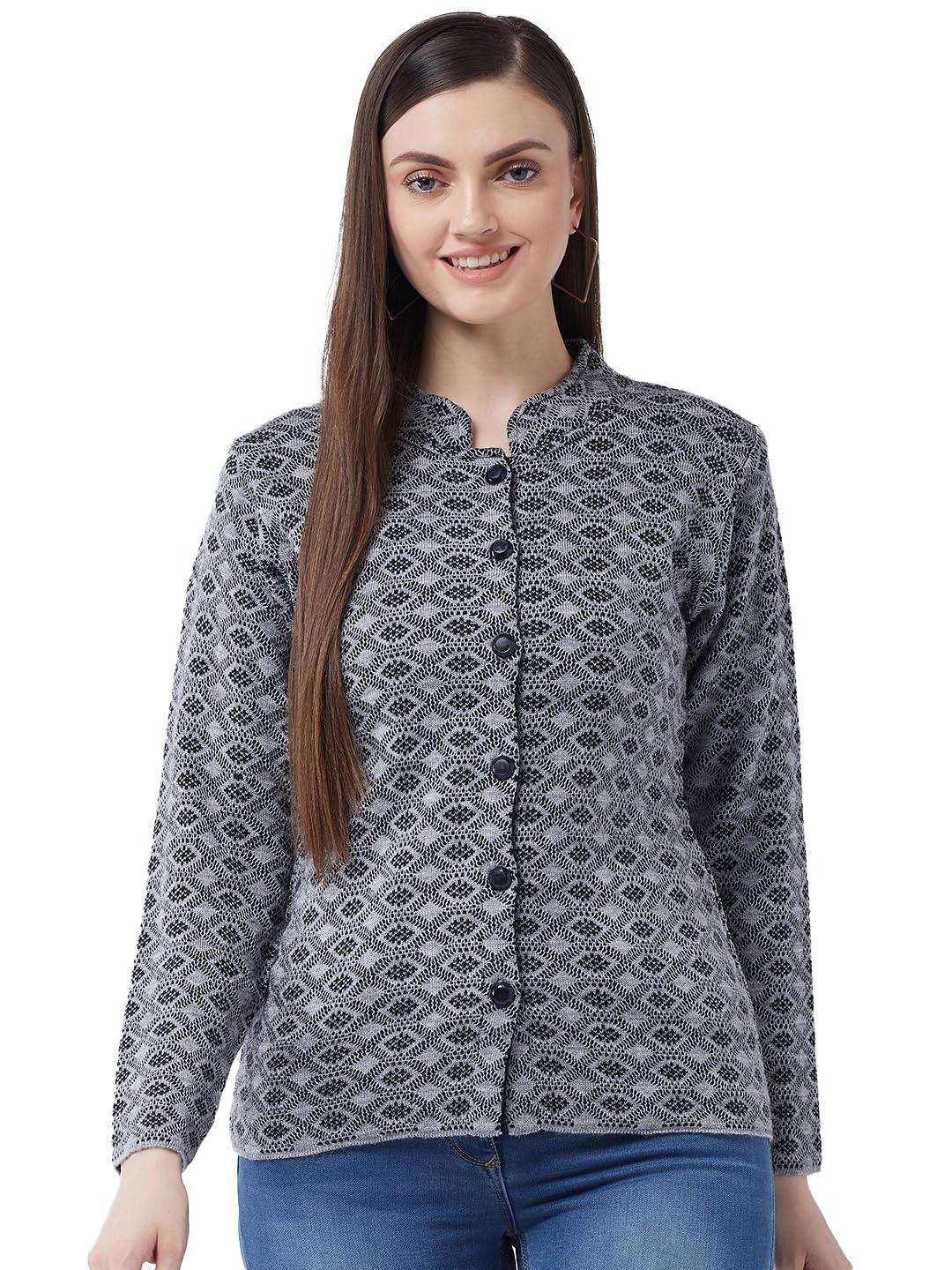 Modeve Women Printed Grey Casual Sweater for Winter