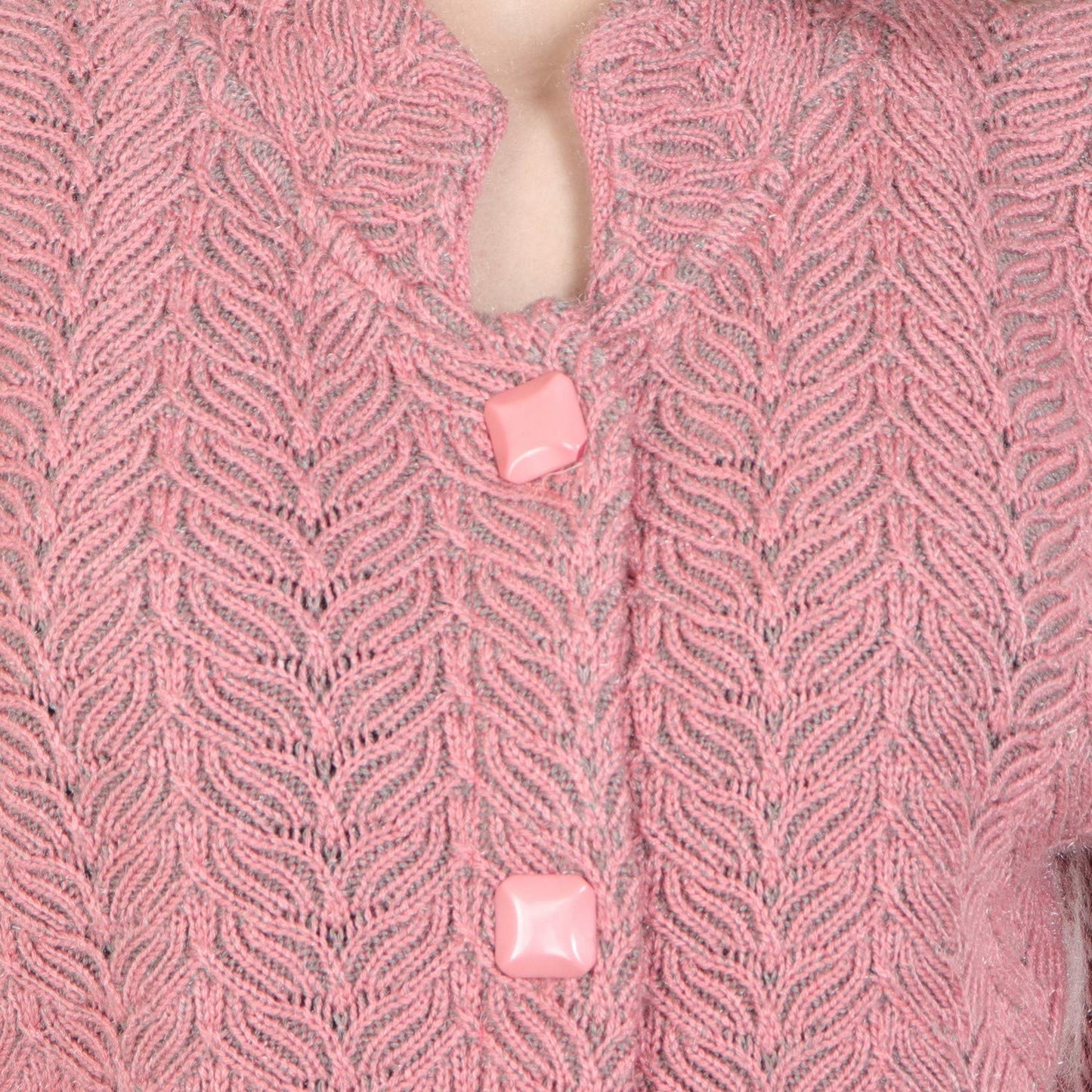 HAUTEMODA Womens Woollen Round Neck Embroidered Cardigan With Pockets (Pink_XXL)