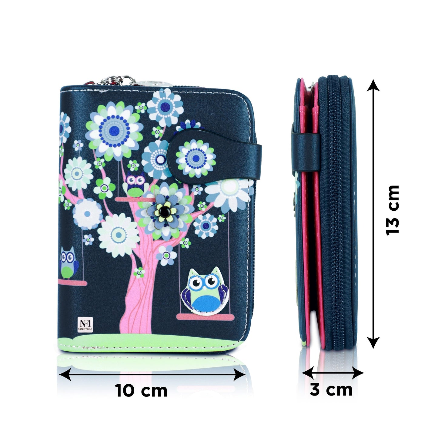 NFI essentials Small Wallet for Women, PU Leather Printed Mini Wallet for Girls, Zipper Credit Card Holder Organizer Coin Purse for Girls (Dark Grey)