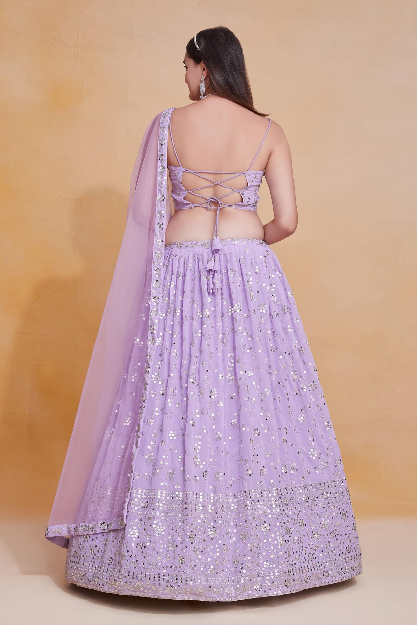 JIHU CULTURE Women Georgette Semi Stitched Lavender Embroidery Lehenga Choli Semi-Sttiched Lengha Choli With Dupatta, 3.5