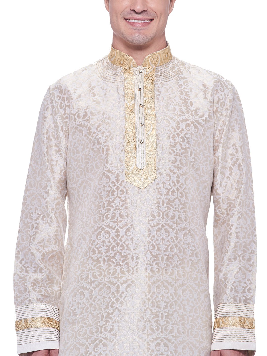 Manyavar Men's Cotton Kurta Pyjama (8903035346049_SDES171-302-S_Cream)