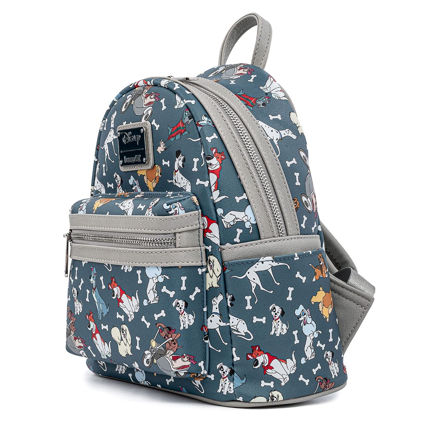 Loungefly Disney Dogs Mini-Backpack Handbag All Over Print Lady Tramp Dalmatians, Grey, Mini