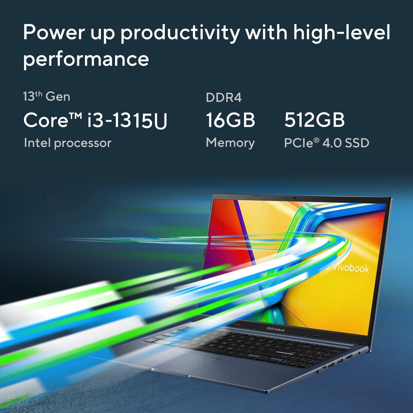 ASUS Vivobook 15, 13th Gen, Intel Core i3-1315U, 16GB RAM, 512GB SSD, FHD, Anti-Glare, 15.6", 39.6 cm, Windows 11 Home, M365 Basic(1yr)* Office24, Quiet Blue, 1.70 kg, X1504VA-BQ342WS, Laptop
