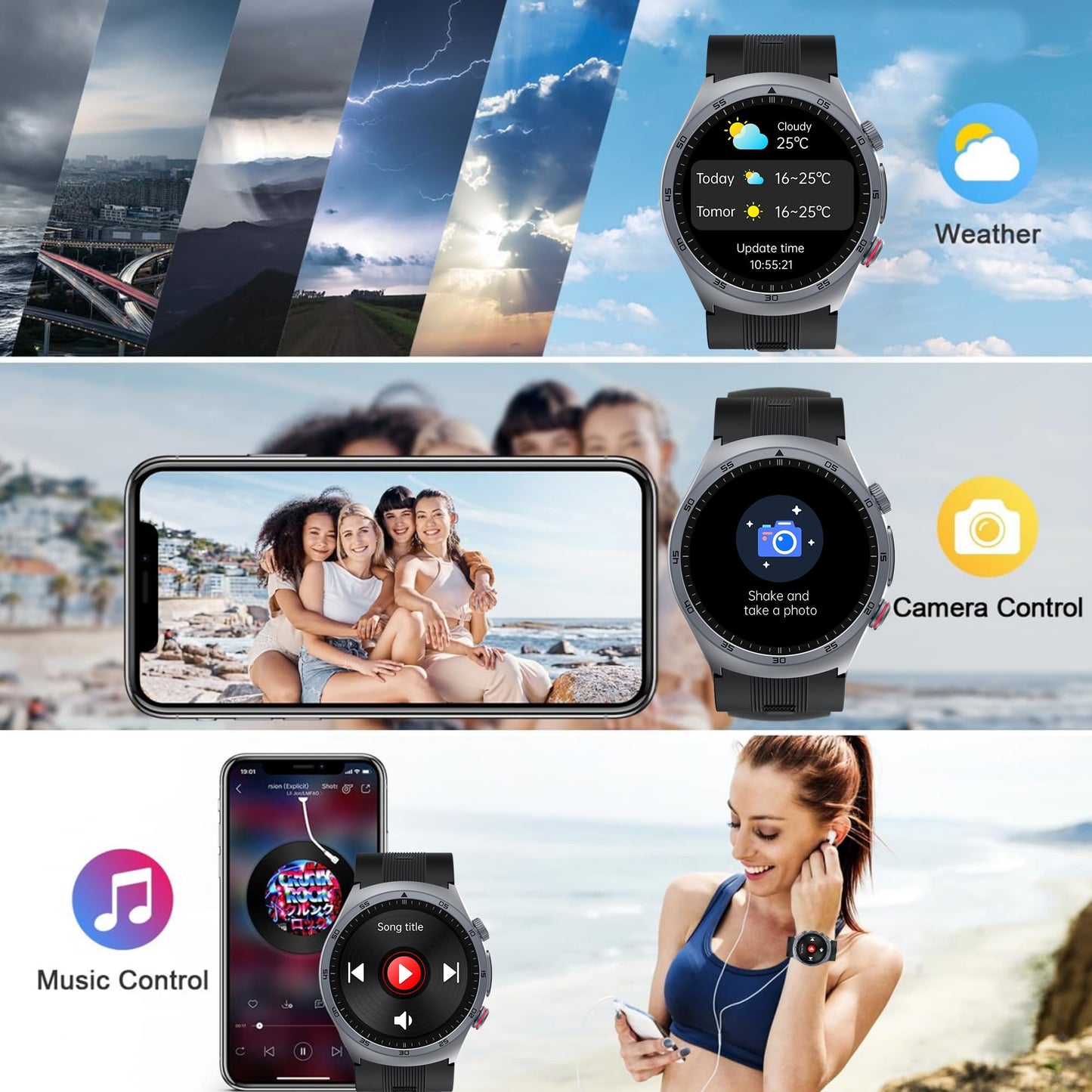 Yowow BIT Blood Pressure Smart Watch with Air Pump Airbag,Voice Broadcast (Answer/Make Calls), 1.43" AMOLED Fitness Tracker, Heart Rate/SpO2/Temperature/Sleep Monitor/Pedometer, Data Sharing