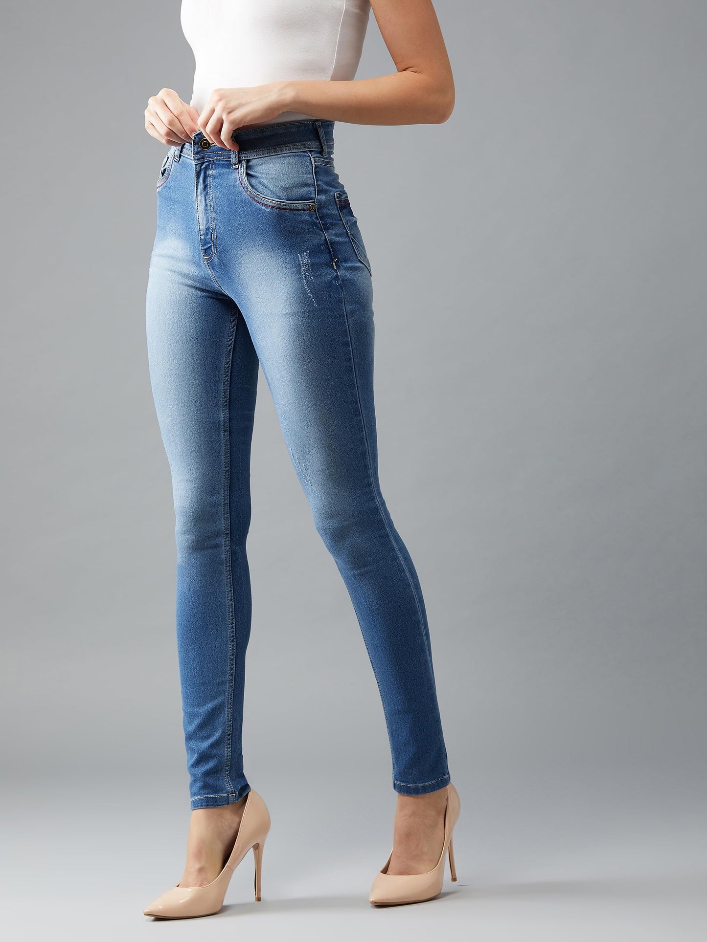 Dolce Crudo Women's Skinny Fit High Rise Regular Length Denim Stretchable Jeans (DOAW25DEN64-75-522-34, Peacock Blue, 34)