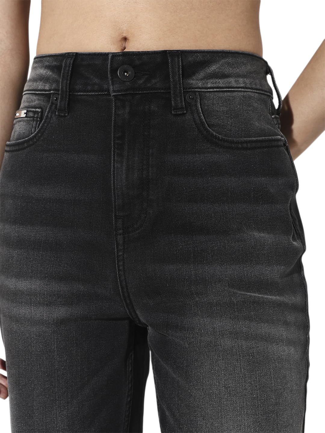 ONLY Women's Solid Straight Fit High-Rise Black Jeans