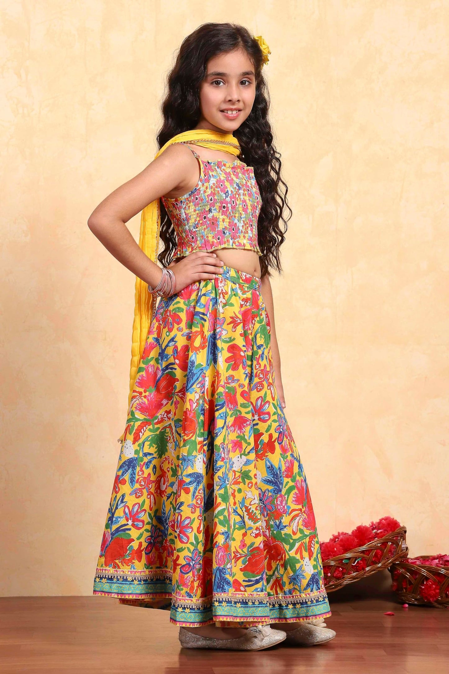 Biba Girl's Rayon Lehenga Set (KW5312SS25YEL_Yellow_10-11Y)