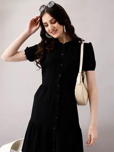 Stylish Black Crepe Solid Dress For Women