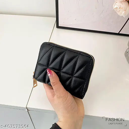 SYGA Women's Card Holder Ready-Made Embroidery Thread Coin Purse Short Wallet Zipper(Black)