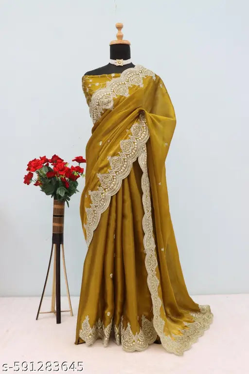 Fancy Thread Work Saree With Sequence Work