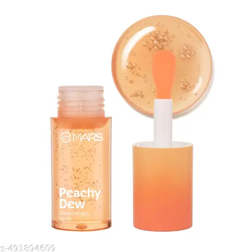 MARS Color Changing Lip Oil (3.5 ml) (04-PEACHY DEW) With Fat Applicator | Skin Nourishing Ingredients - Olive Fruit Oil, Jojoba Oil | Hydrating & Moisturising