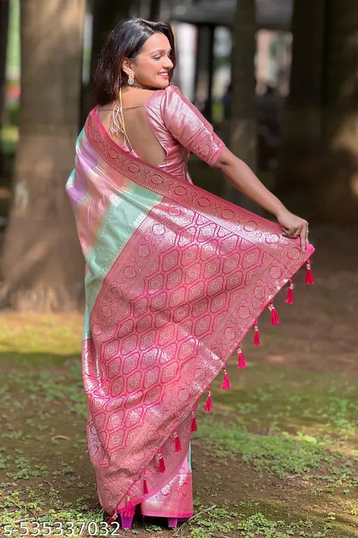 ROOP LAVANYA Pink Kanjeevaram Pure Soft Silk Saree With Unstiched Blouse Piece