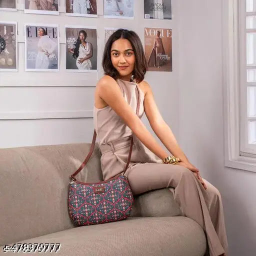 Zouk Sheesh Mahal Jaali Motif Structured Shoulder Bag