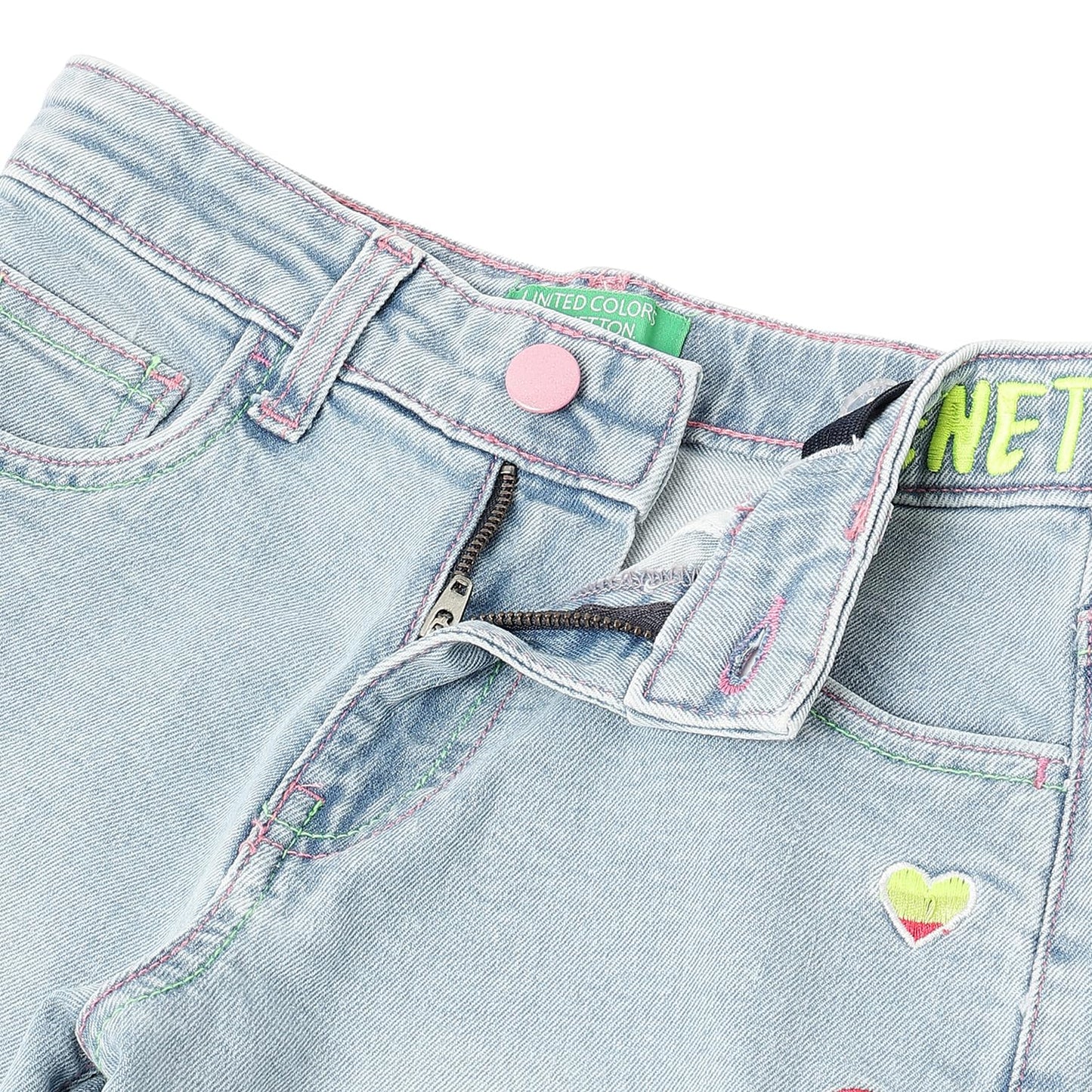 United Colors of Benetton Embroidered Loose Fit Jeans (Size: 3-4 Years)-25P4DENC0607I901 Blue