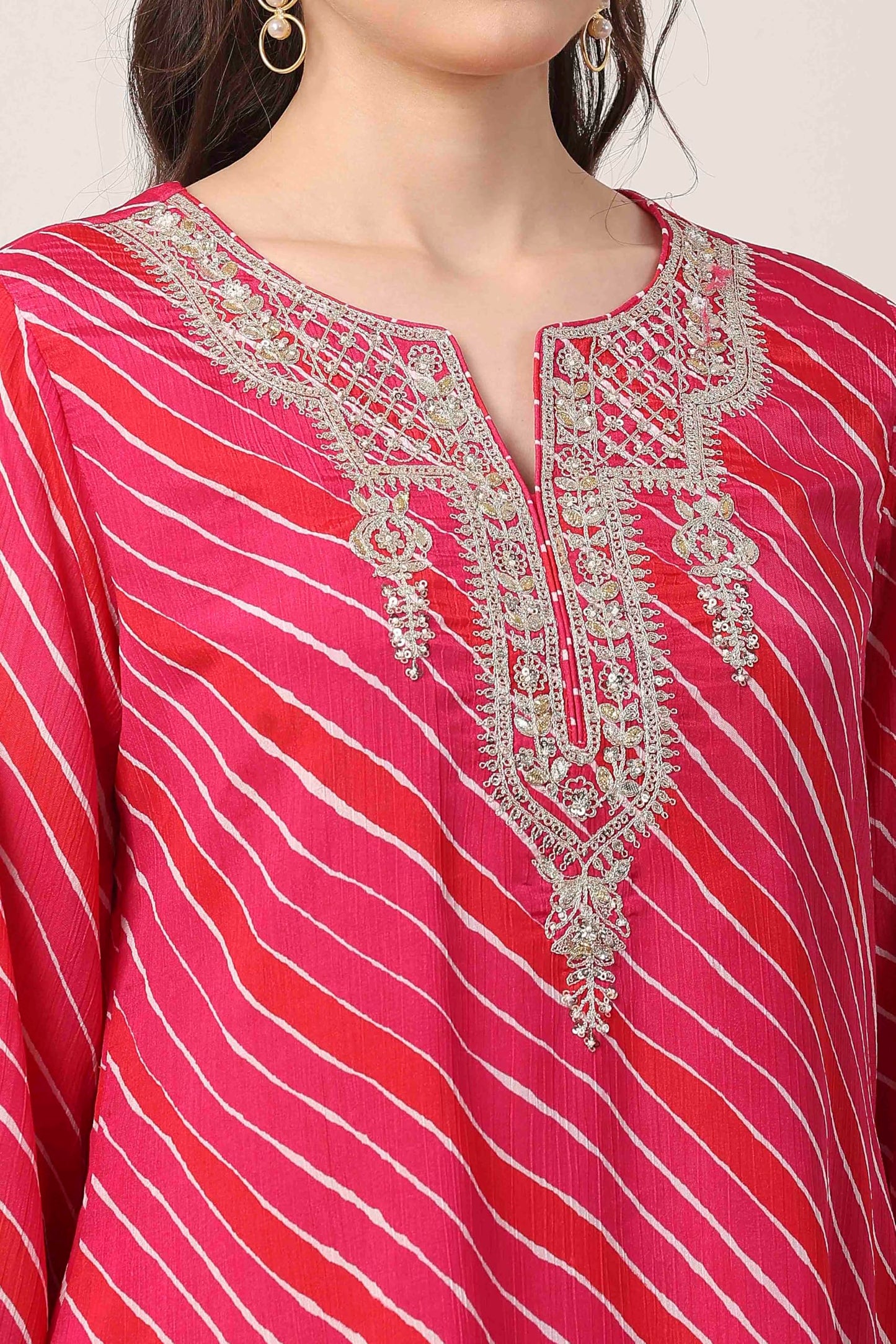 Biba Women Pink Poly Chinnon Straight Suit Set_32
