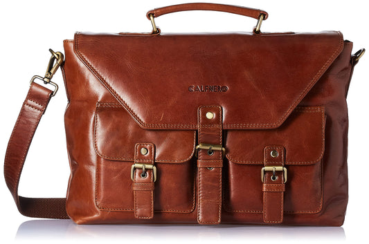 Calfnero Leather 39 cms Cognac Messenger Bag (K-177-Cognac)