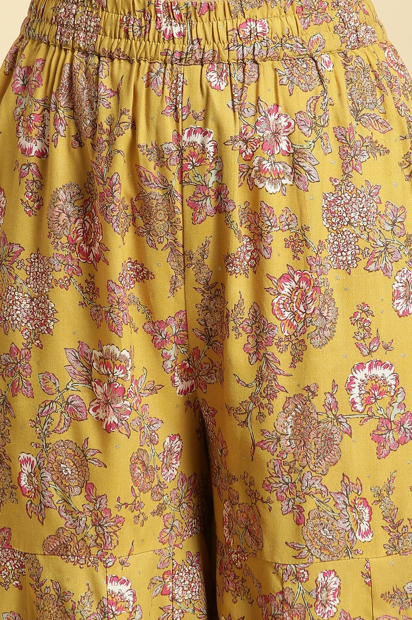 W for Woman Yellow Floral Printed Short Flared Kurta, Sharara and Dupatta Set_24AUWS19717-121051_2XL