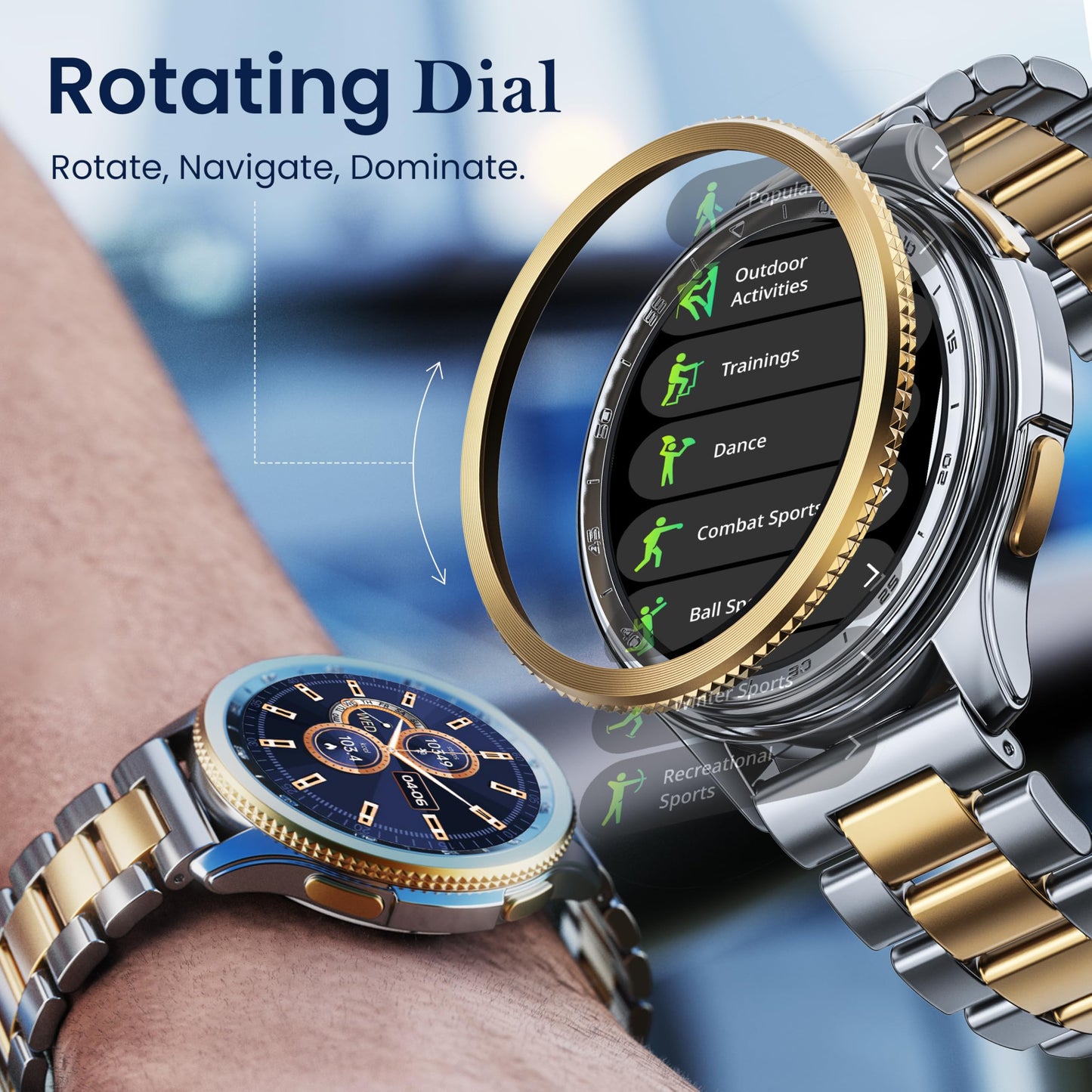 GOBOULT Newly Launched Pyro Smartwatch 1.43'' AMOLED Screen, BT Calling 5.3, 600 Nits Brightness, IP68, 150+ Watchfaces, 120+ Sports Modes, AI Voice Assistant, SpO2 Monitoring (Platinum Gold)