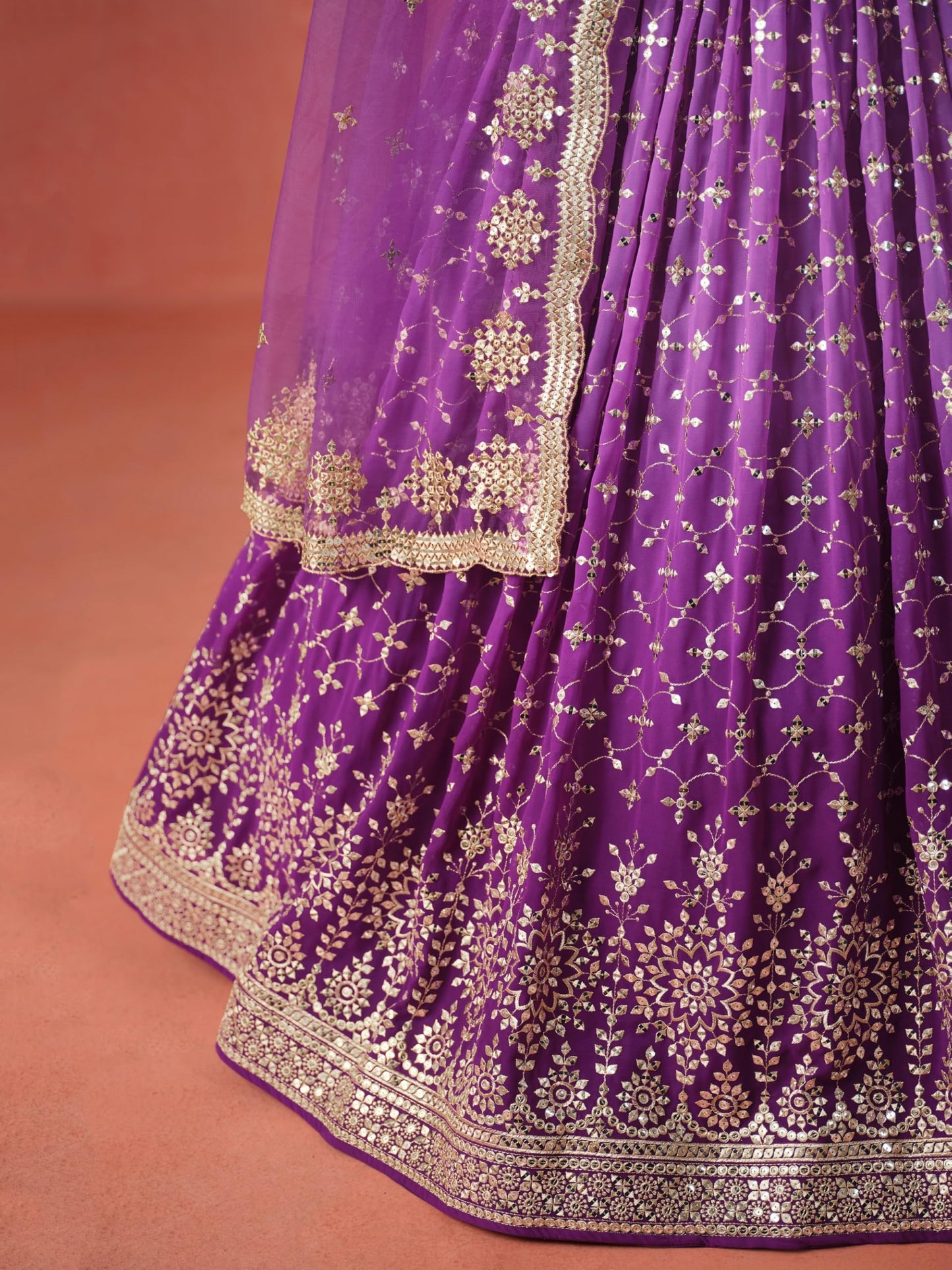 Zeel Clothing Women's Sequins Zari Embroidered Georgette Lehenga Choli With Dupatta (7086-Women-Lehenga-Choli-Latest, Free size) (Purple)
