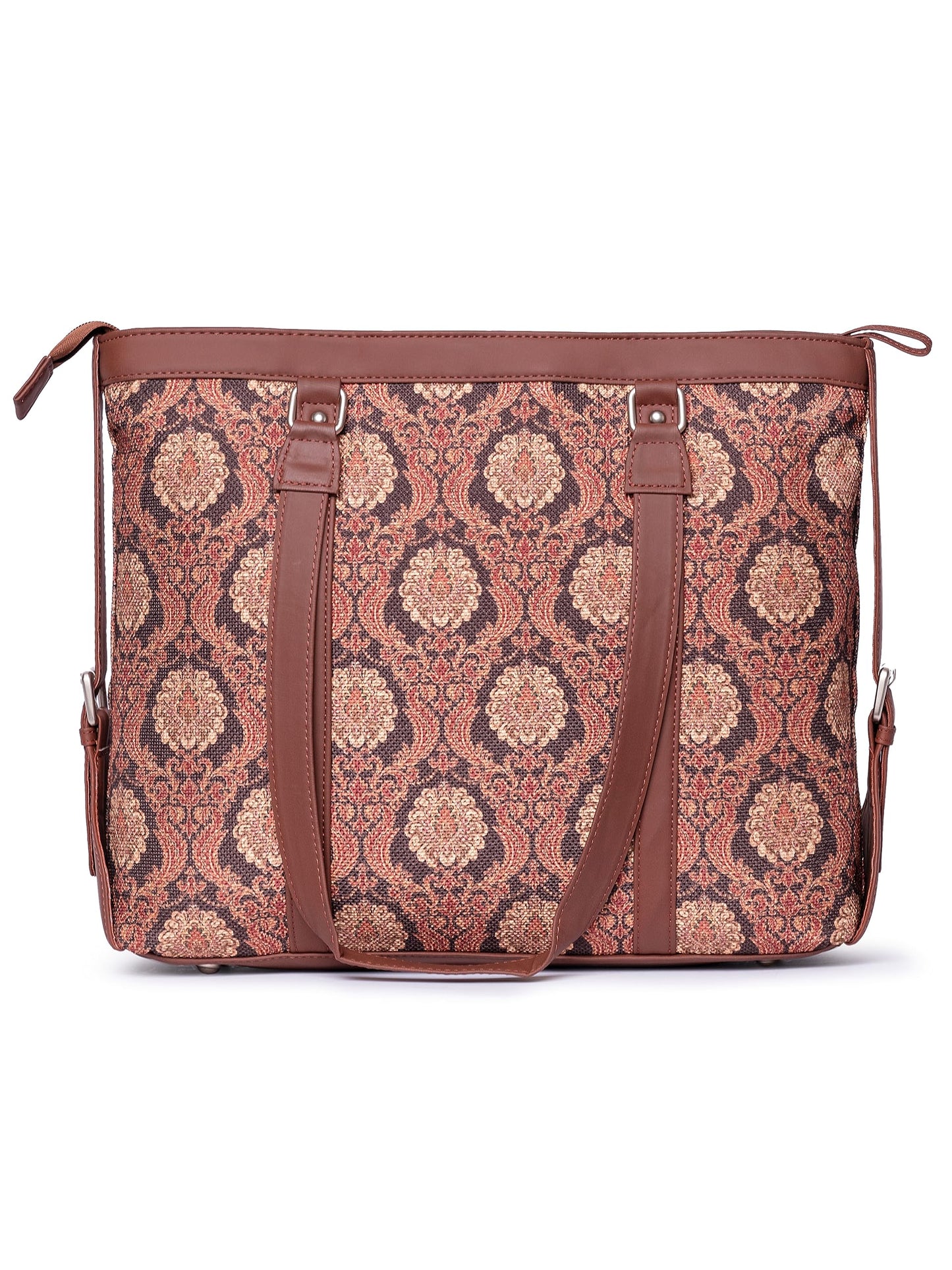 ZOUK Office Bag | Stylish Bags for Office Use | Laptop Bag 15.6 inch | Stylish Tote for Office Use | Purse for Women | Vegan Leather Handbag | Daily & Travel Use | Jodhpur Damask