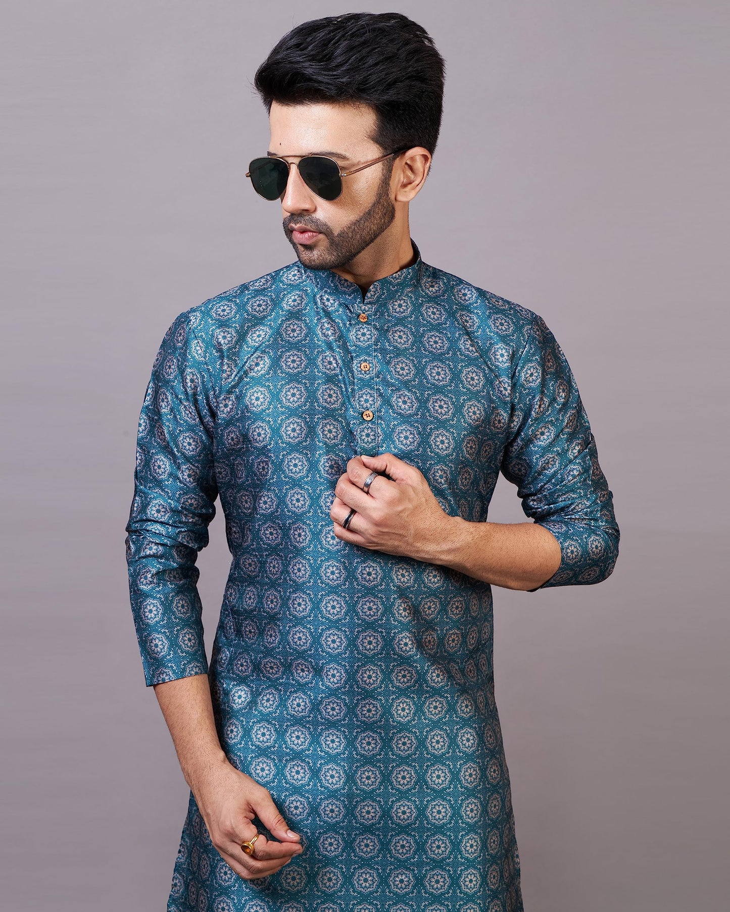 Logass Cotton Digital Printed Kurta Setfor Men & Boys Ethnic & Wear, Rama - Le090, 34-Xs