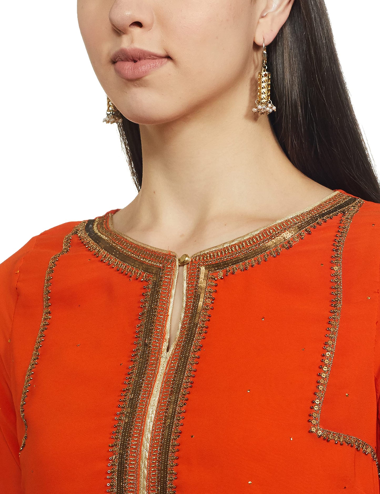 W for Woman Women's Synthetic Straight Kurta (18AUS11660-66257_Orange_6)