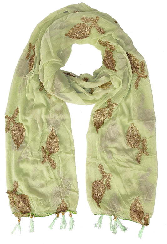 YOUTHQUAKE Women's Golden Patti Work Embroidered Chiffon Dupatta for Womens & Girls With Latkan (Pistaa)