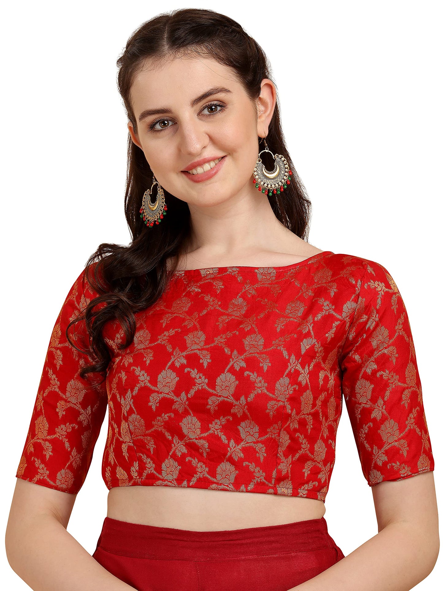 OOMPH! Jacquard Red Readymade Blouse for Women - rbbl118xxl