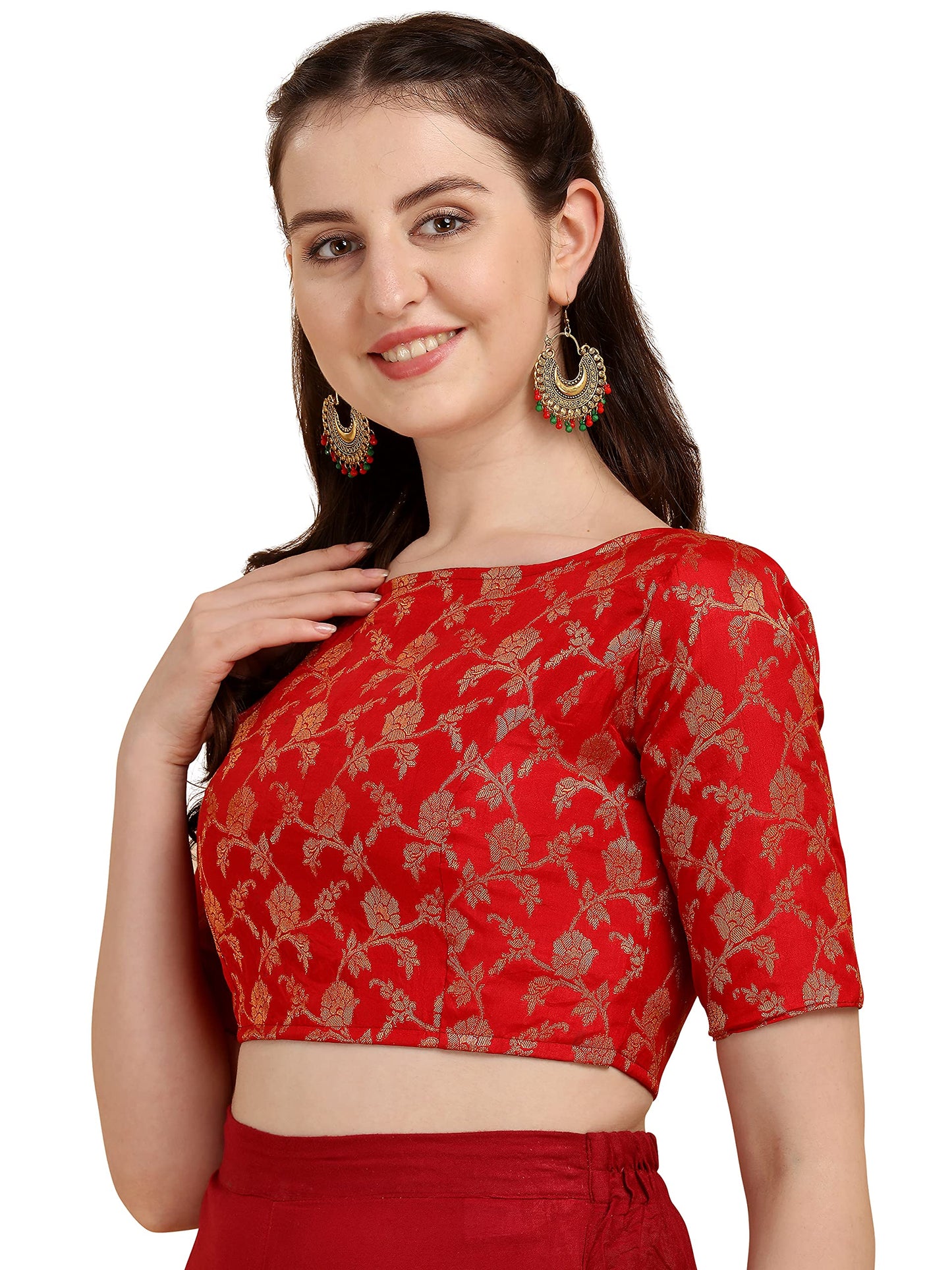 OOMPH! Jacquard Red Readymade Blouse for Women - rbbl118xxl