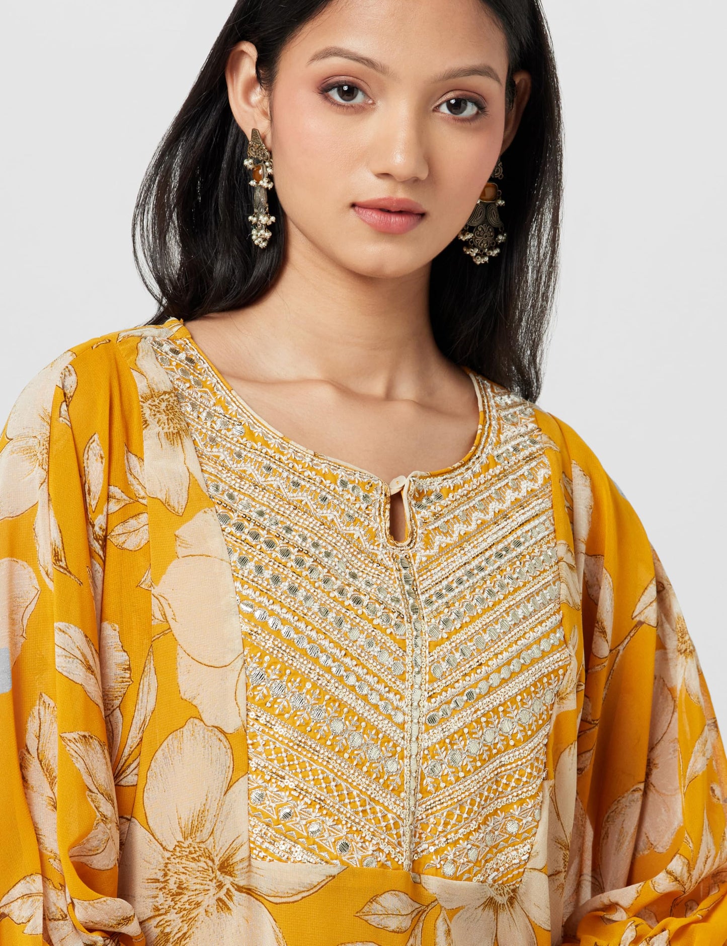 BIBA Women's Cotton Printed Straight Mix & Match (Whimsica2114_Yellow_32, Suit Set)