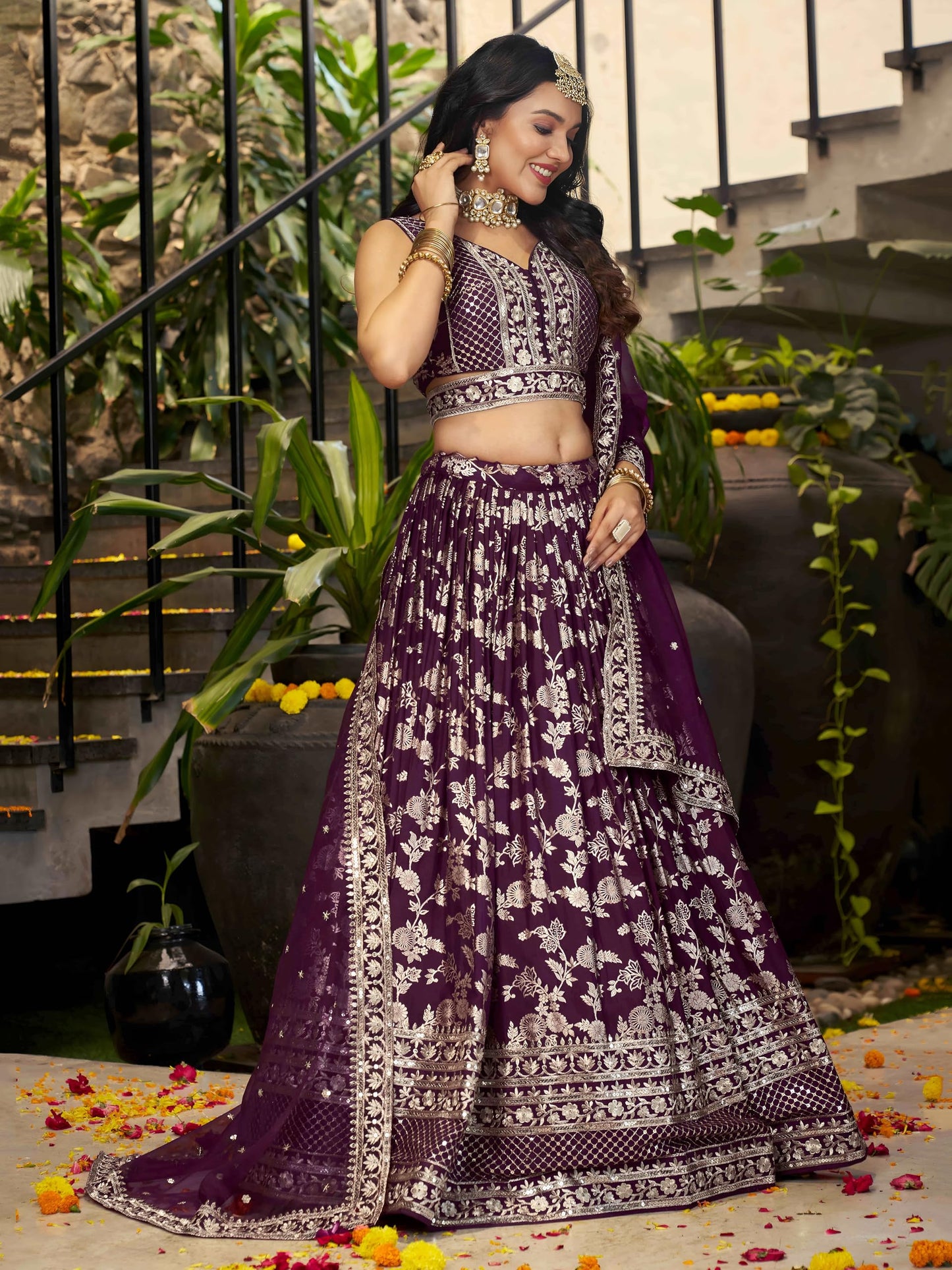 Zeel Clothing Women's Sequins Zari Embroidered Dola Silk Jacquard Lehenga Choli With Dupatta (7100-Women-Lehenga-Choli-Latest, Free size) (Wine)