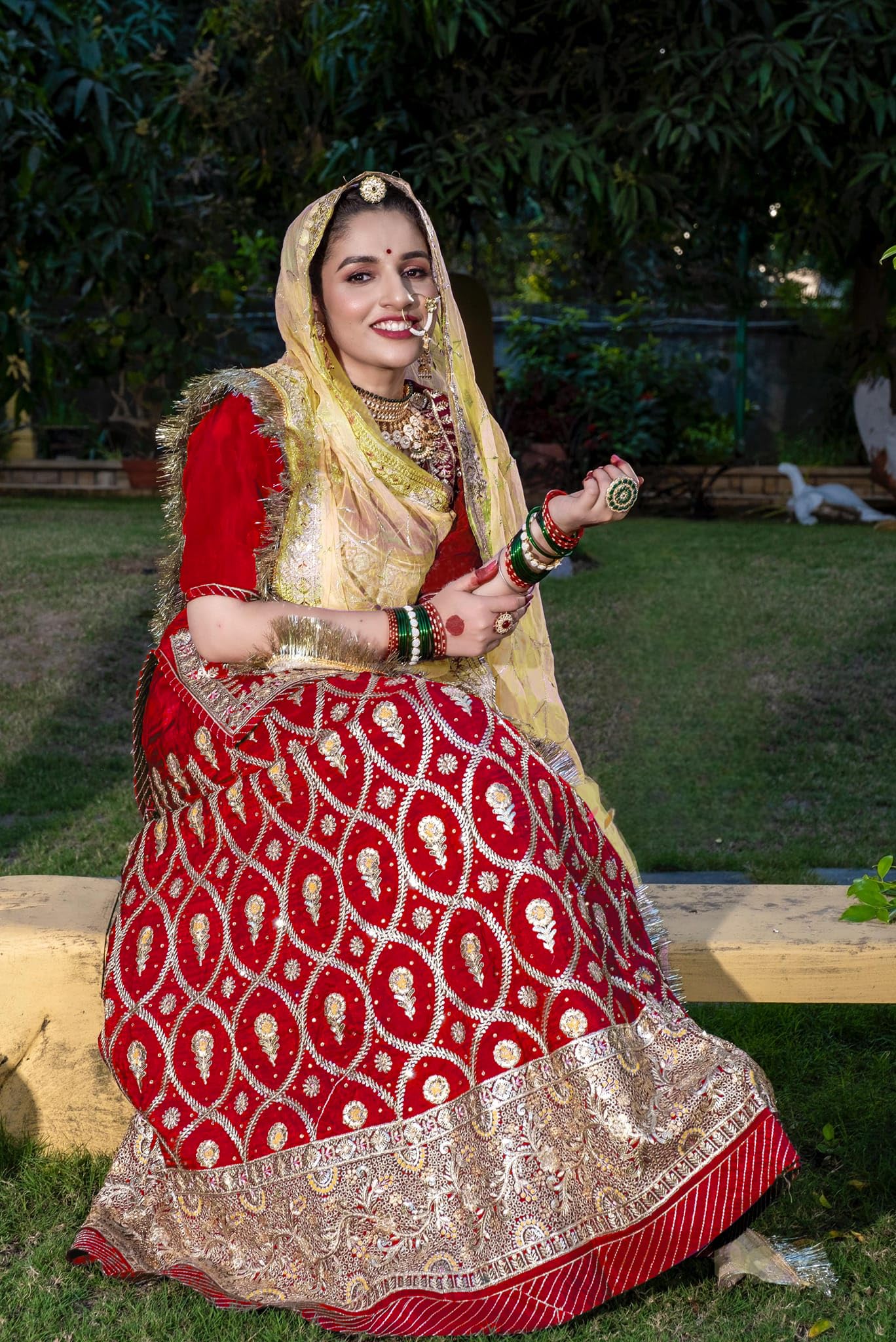 SHYAMLATA New Bridal Rajputi Lehenga Set for Women Traditional Embroidered Silk with Dupatta (Red)