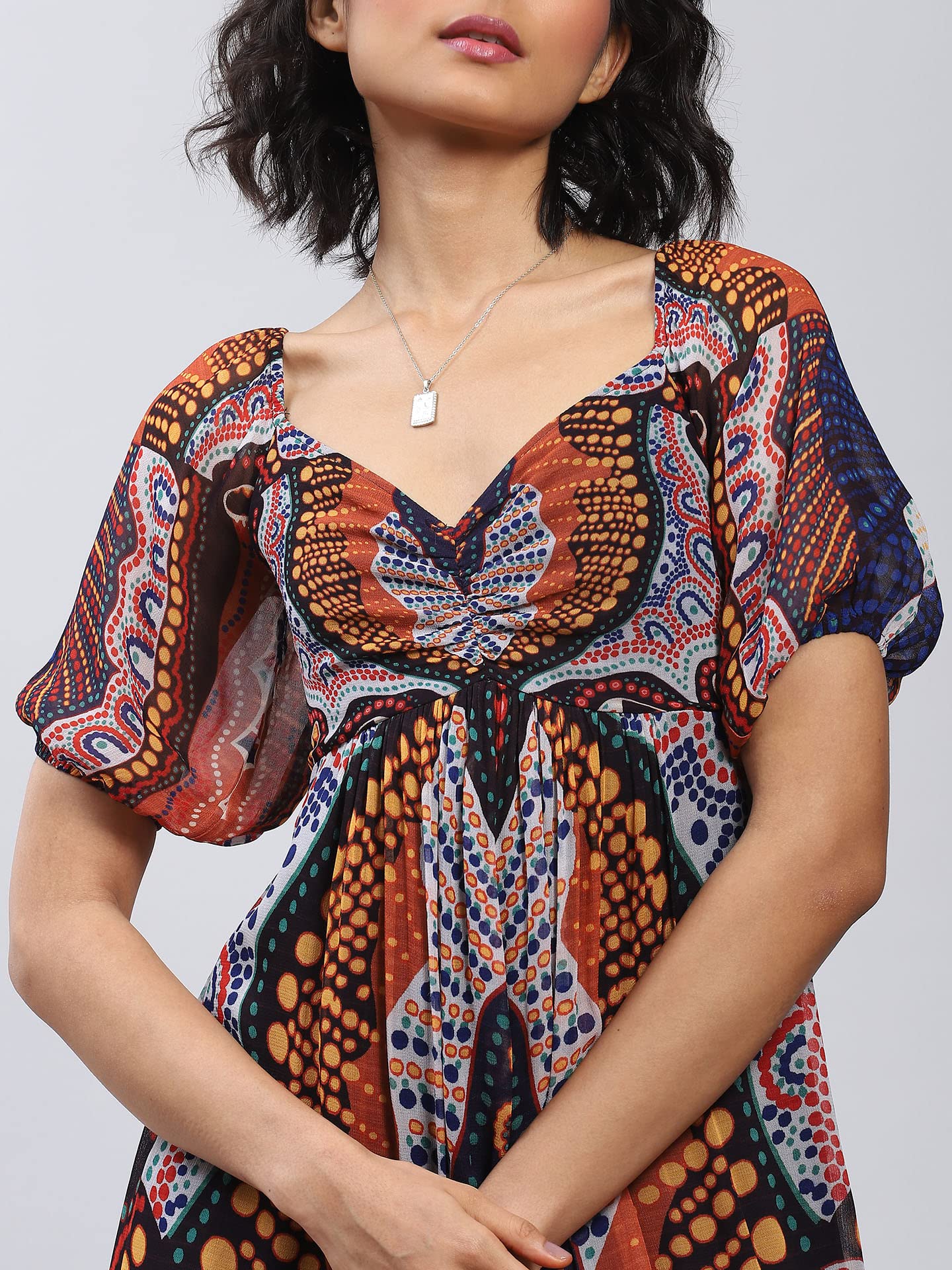 Label RITU KUMAR Sweetheart Neck Printed Long Dress Black