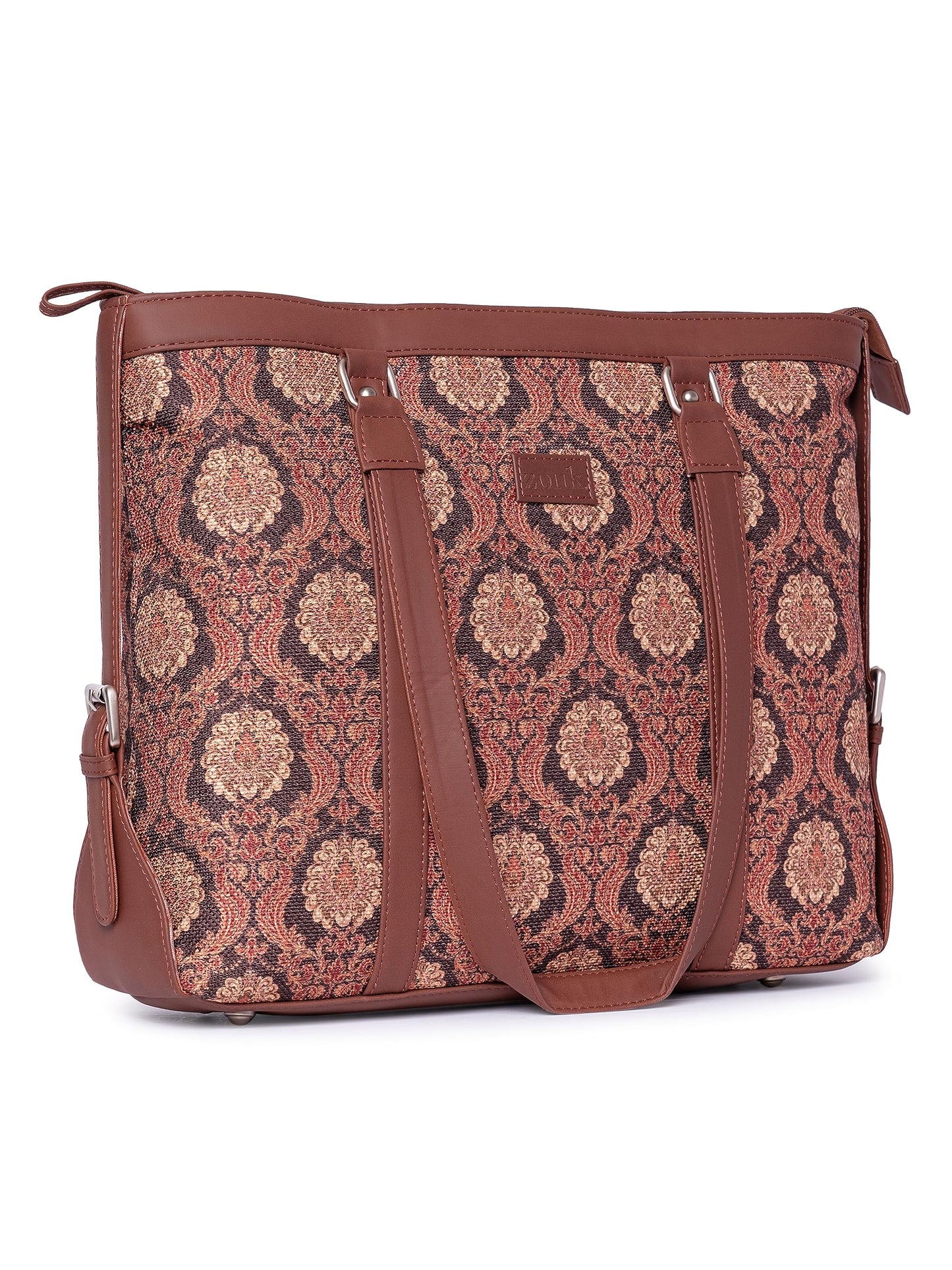 ZOUK Office Bag | Stylish Bags for Office Use | Laptop Bag 15.6 inch | Stylish Tote for Office Use | Purse for Women | Vegan Leather Handbag | Daily & Travel Use | Jodhpur Damask