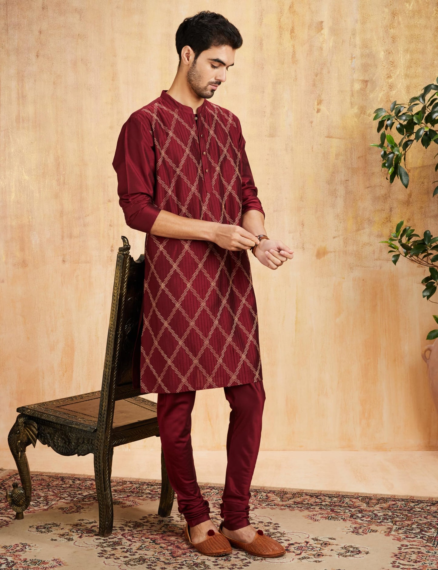 Amazon Brand - Symbol Men's 41" Kurta & Churidar Set_Sy-A23-Mna-Fktc-239_Maroon_Xl -