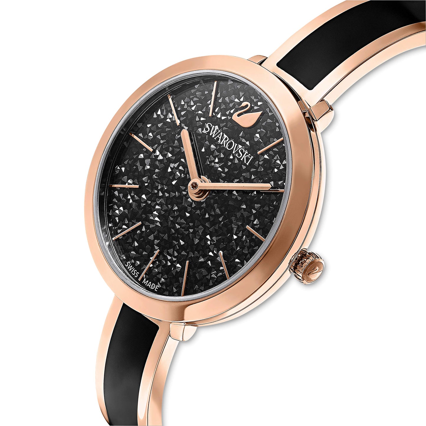 Swarovski Crystalline Delight Watch, Swiss Made, Metal Bracelet, Black, Rose Gold-Tone Finish