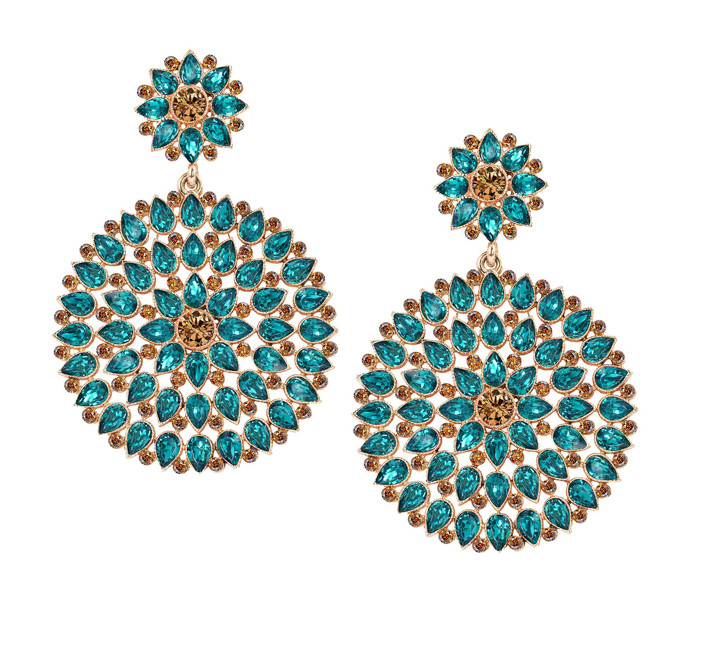 JFL - Jewellery for Less Gold Plated Stone & Diamond Studded Earrings For Women (Transparent Blue)