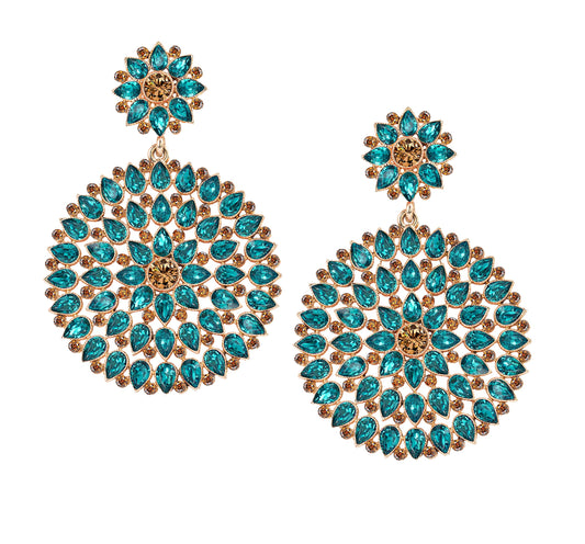 JFL - Jewellery for Less Gold Plated Stone & Diamond Studded Earrings For Women (Transparent Blue)
