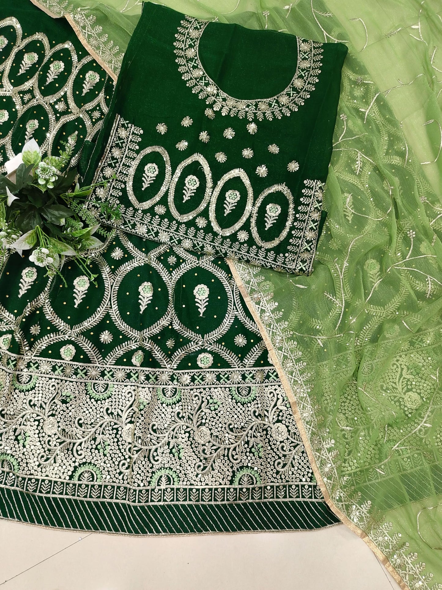 SHYAMLATA Heavy sequins Work Semi Stitched Shimmer Silk Rajputi Poshak For Women Lehenga Choli (Green)