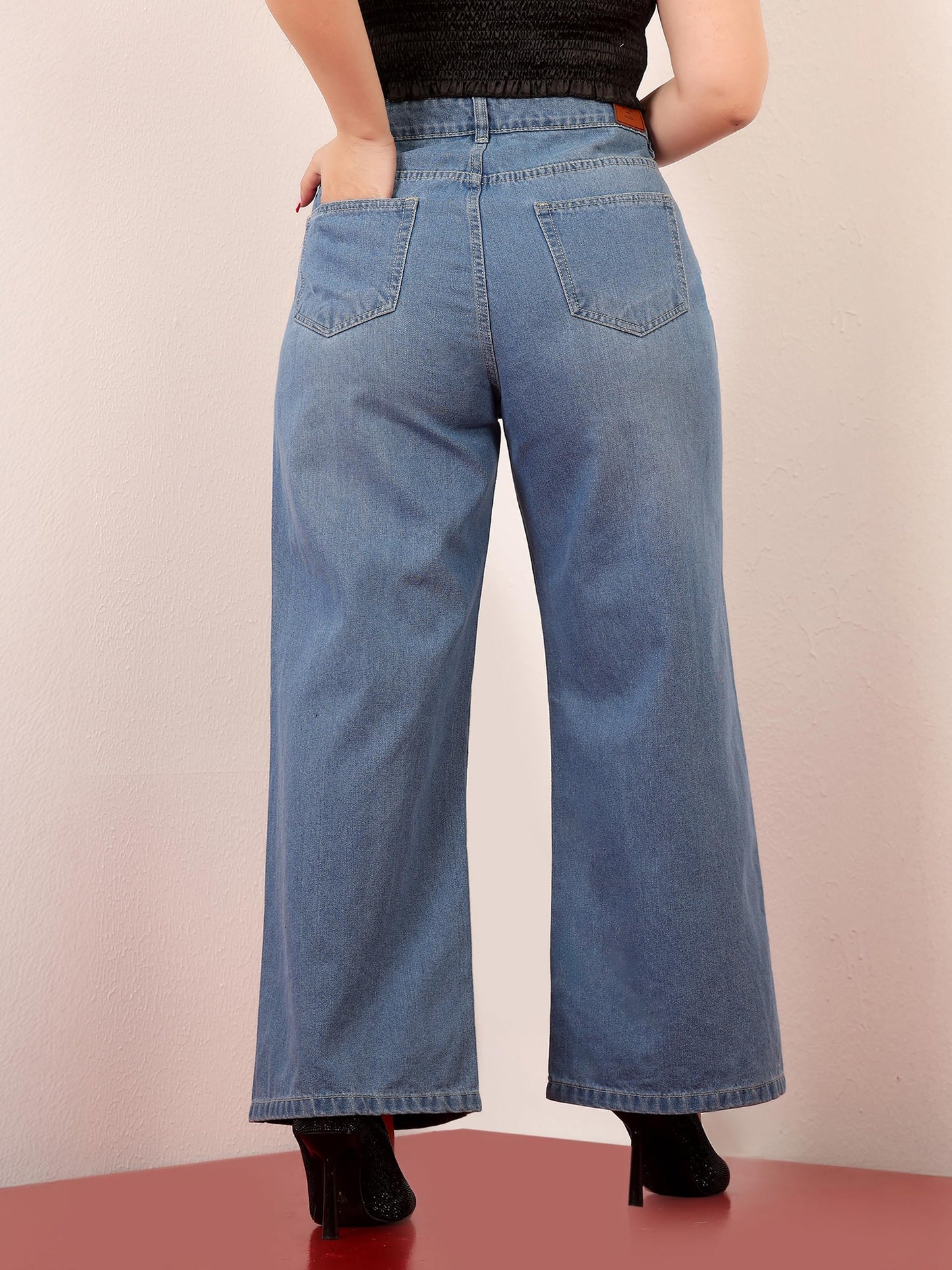 Miss Chase A+ Women's Wide Leg High Rise Regular-Length Stretchable Denim Jeans (APSS23DEN12-53-890-38, Spinel Blue, 38)