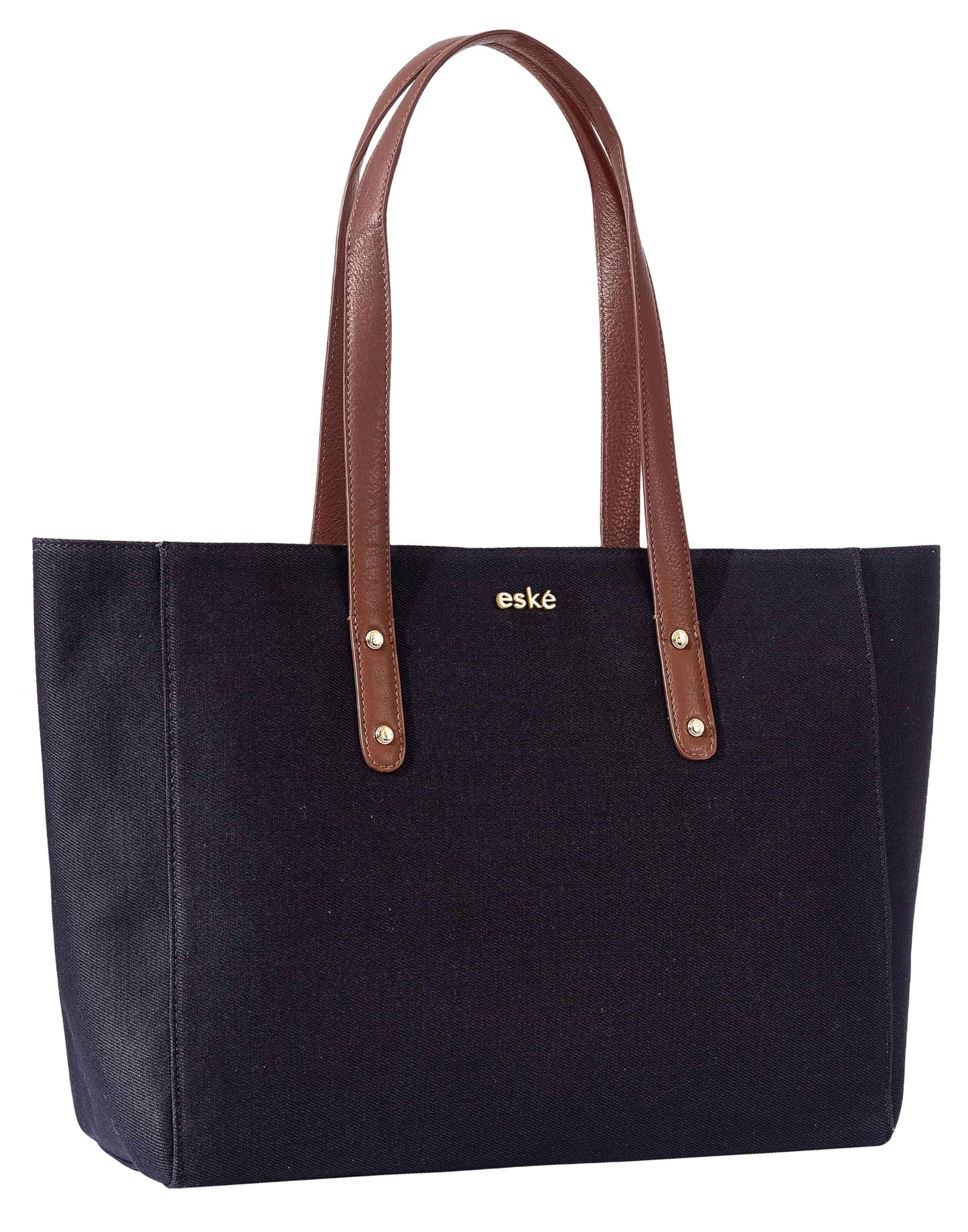 eske Alva Canvas Vegan Leather Tote Handbag For Women | Shoulder Bag For Daily Use (Navy Blue Cognac)