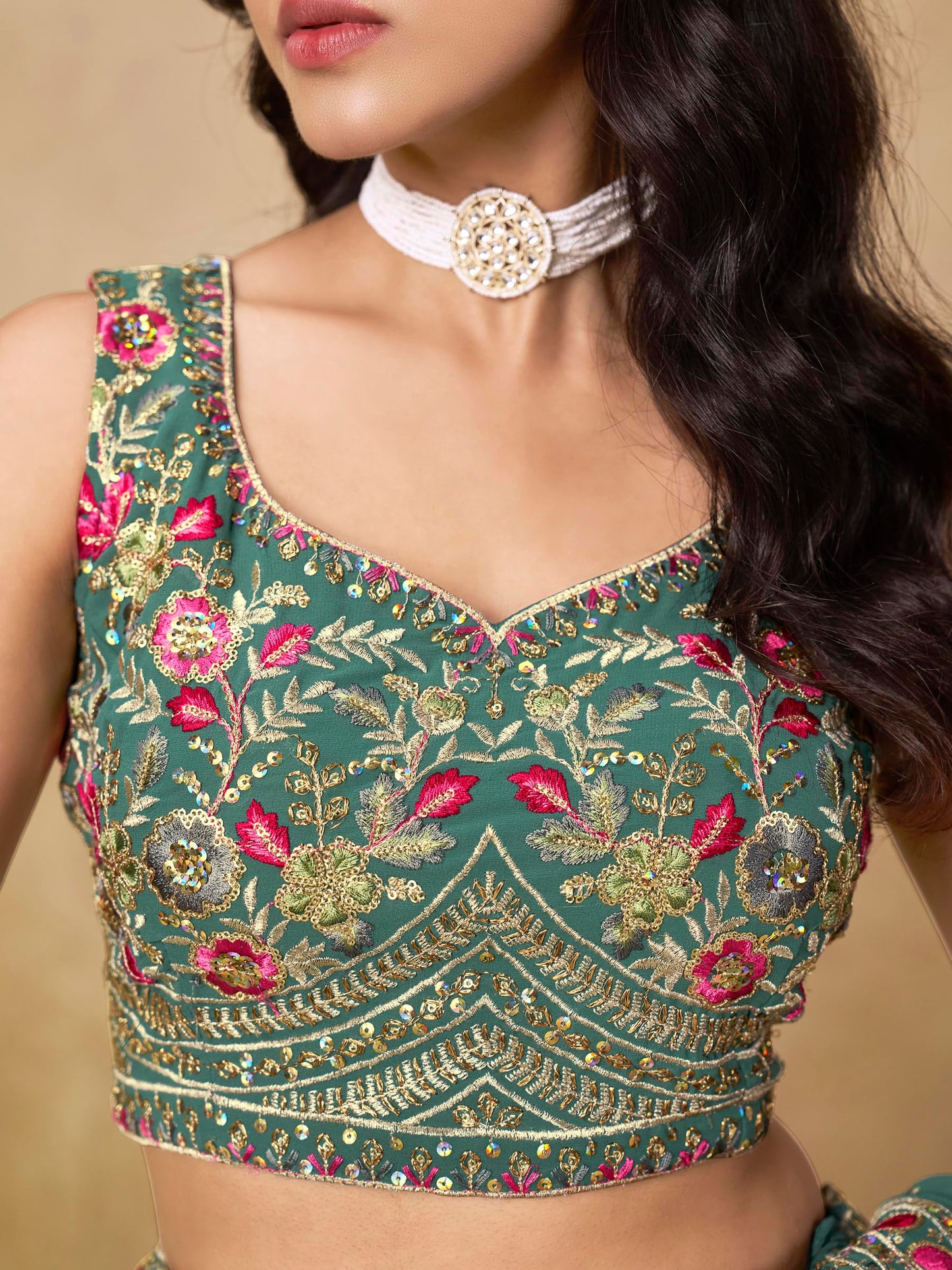 Zeel Clothing Women's Sequins and Thread Embroidered Work Georgette Lehenga Choli With Dupatta (5134-Women-Lehenga-Choli-Latest; Free size) (Blue)