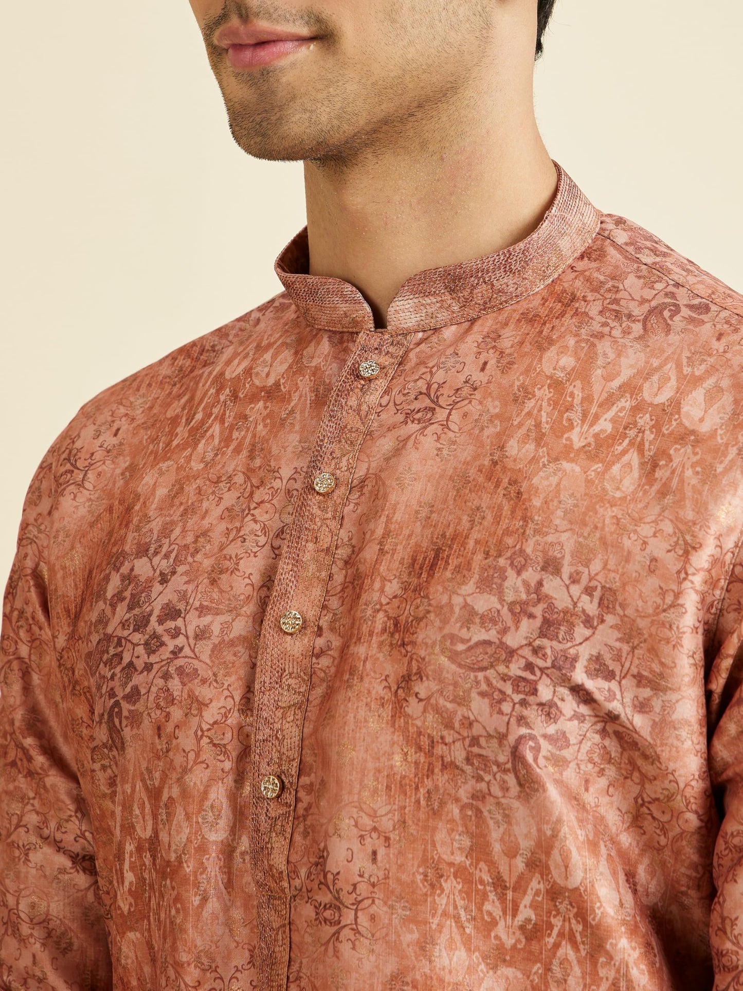 Manyavar Men's Art Silk Printed Kurta Set (2pcs)