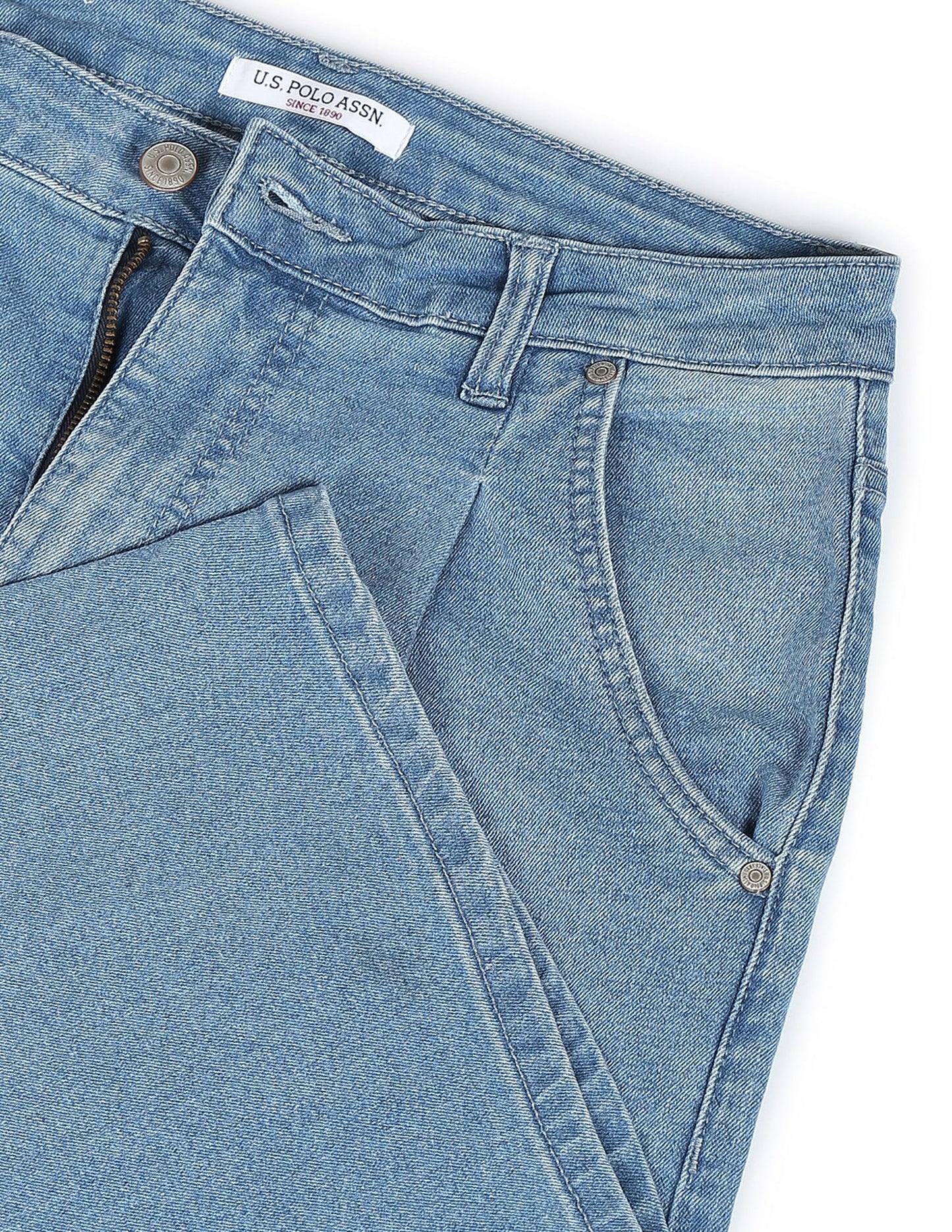U.S. POLO ASSN. Women's High Rise Pleated Wide Leg Jeans (UWAW22JN063_Blue_32)
