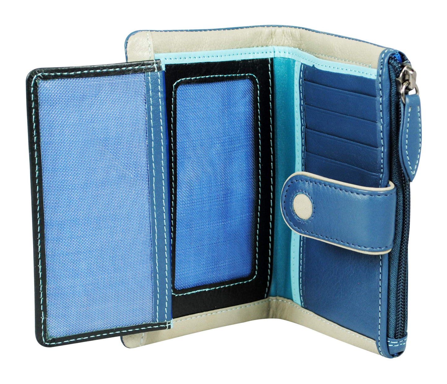 Women's Genuine Leather Wallet-Long Purse Wallet with Multiple Card Slots,Zip Pocket and Note Compartment-Dark Brown Leather Clutch Wallet by Calfnero (Blue-Multi)