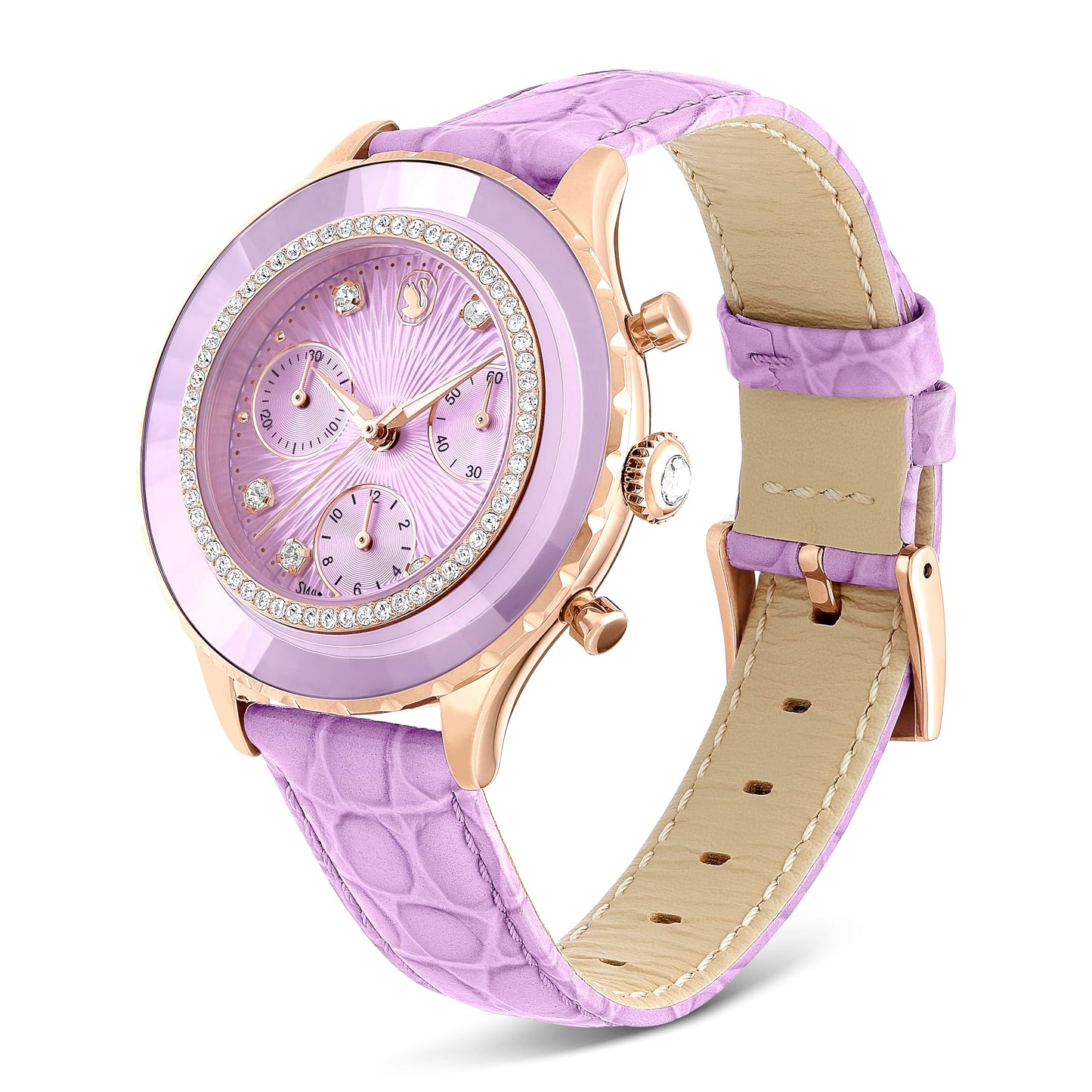 Swarovski Octea Chrono Watch, Swiss Made, Leather Strap, Purple, Rose Gold-Tone Finish, Purple, Strap, Purple, strap