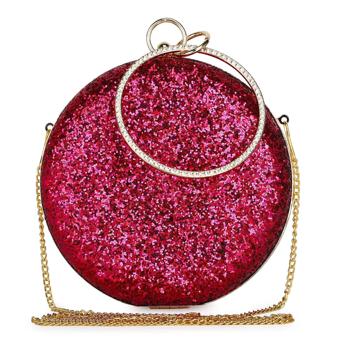 TOOBA Women Handicraft Beautiful Round Box Clutch Bag Purse for Bridal, Casual, Wedding Bag for Women & Girls (Glittering Magenta)