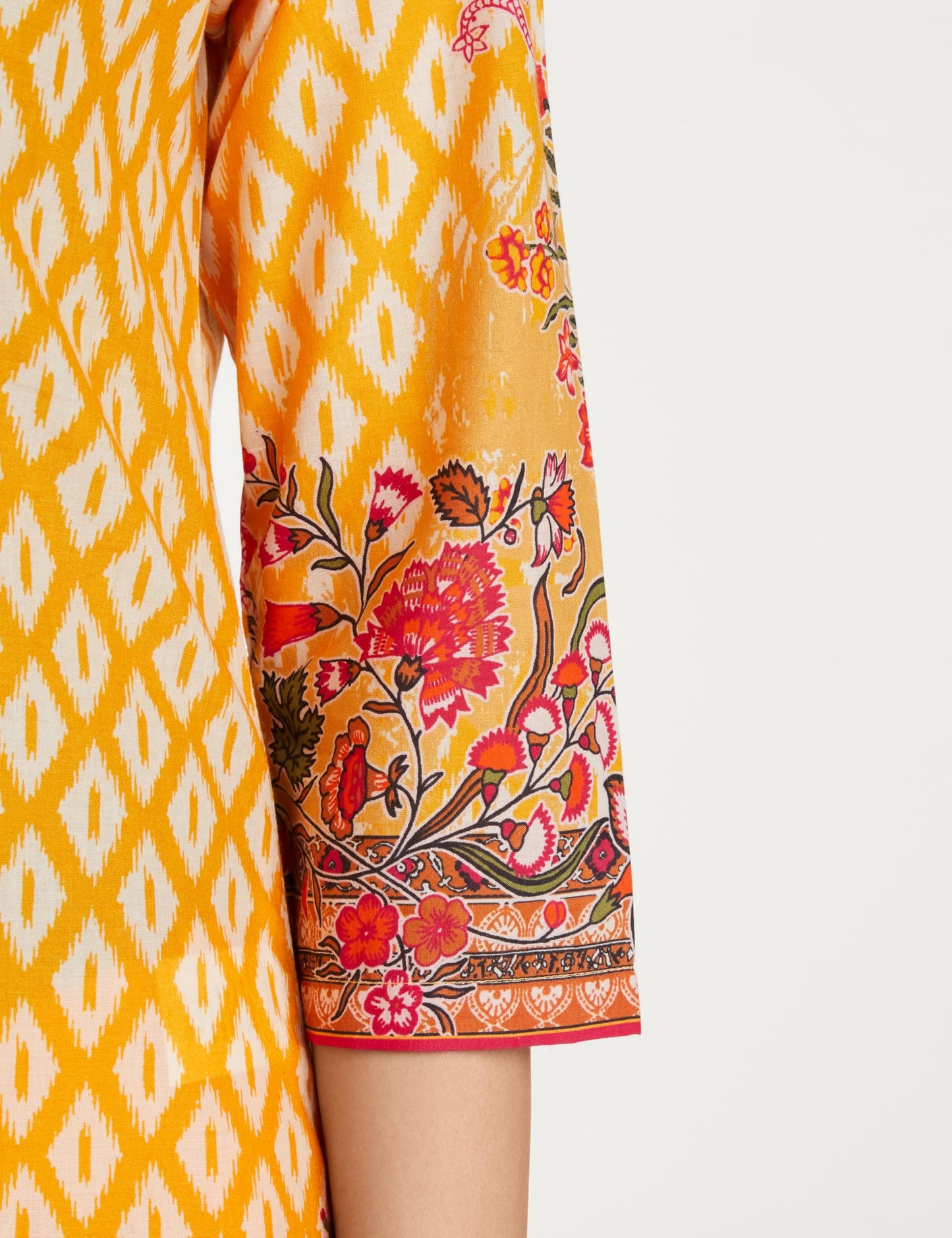 BIBA Cotton Women's Printed Narrow Salwar Kurta Dupatta(Skdikat Bag7483_Yellow_34)
