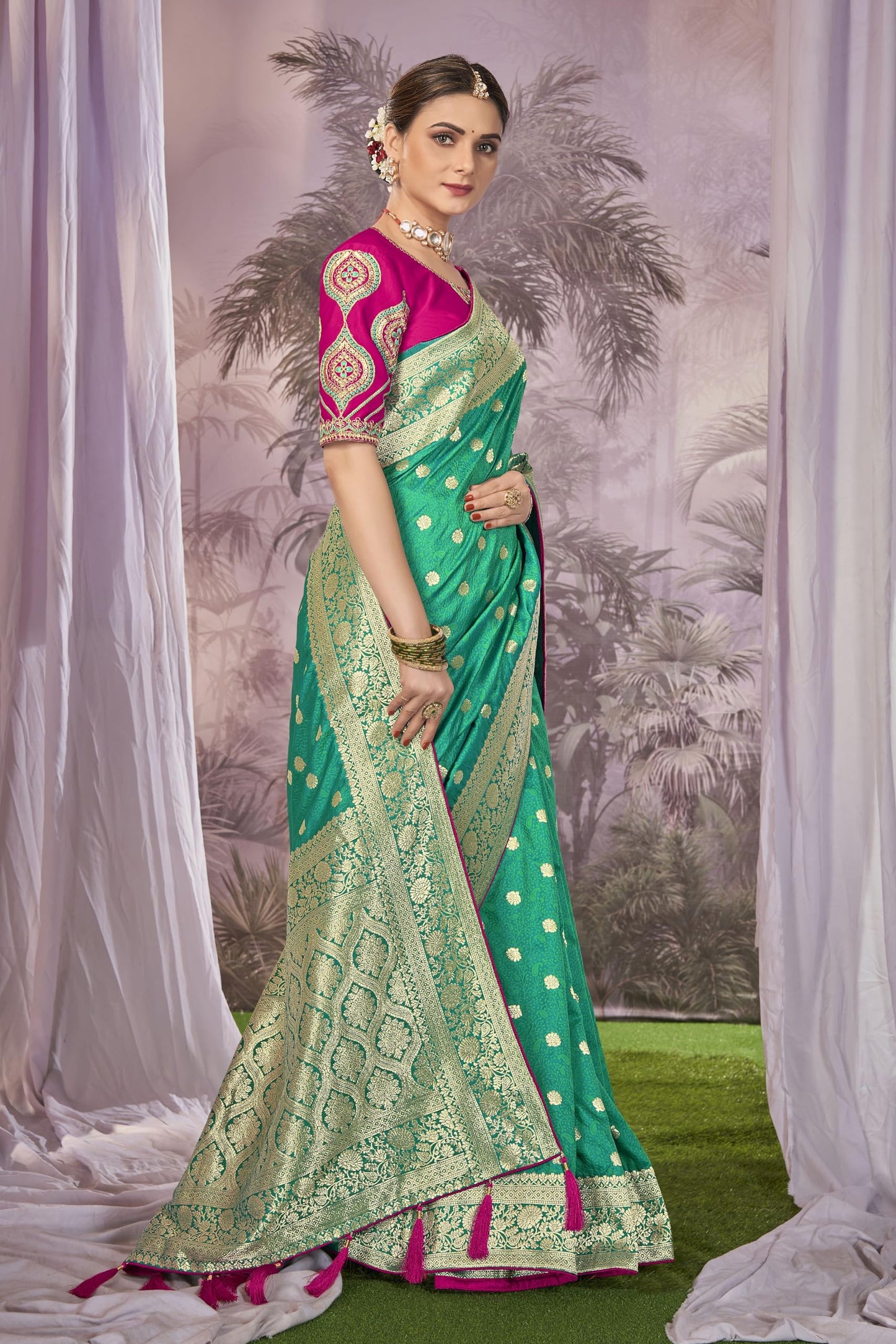 MANOHARI Heavy Banarasi Saree For Women With Unstitch Heavy Blouse Piece-1898-1 - Silk, Blue