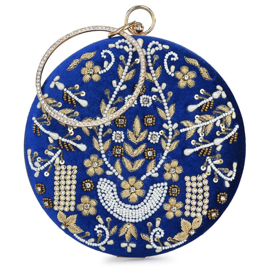 For The Beautiful You Blue Embroidered Women's Clutch (412)